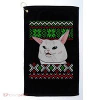 Woman Yelling At A Cat Ugly Christmas Sweater Meme Golf Towel thumb 0