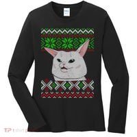 Woman Yelling At A Cat Ugly Christmas Sweater Meme Women's Long Sleeve Shirt thumb 0