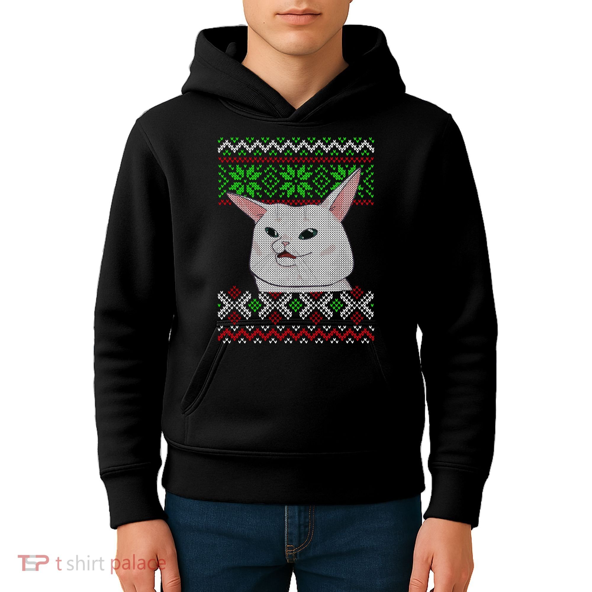 Woman Yelling At A Cat Ugly Christmas Sweater Meme Kids Hoodie