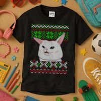 Woman Yelling At A Cat Ugly Christmas Sweater Meme Kids T-Shirt thumb 3
