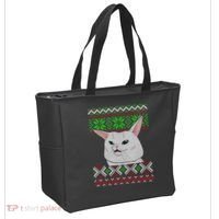 Woman Yelling At A Cat Ugly Christmas Sweater Meme Tote Bag thumb 2