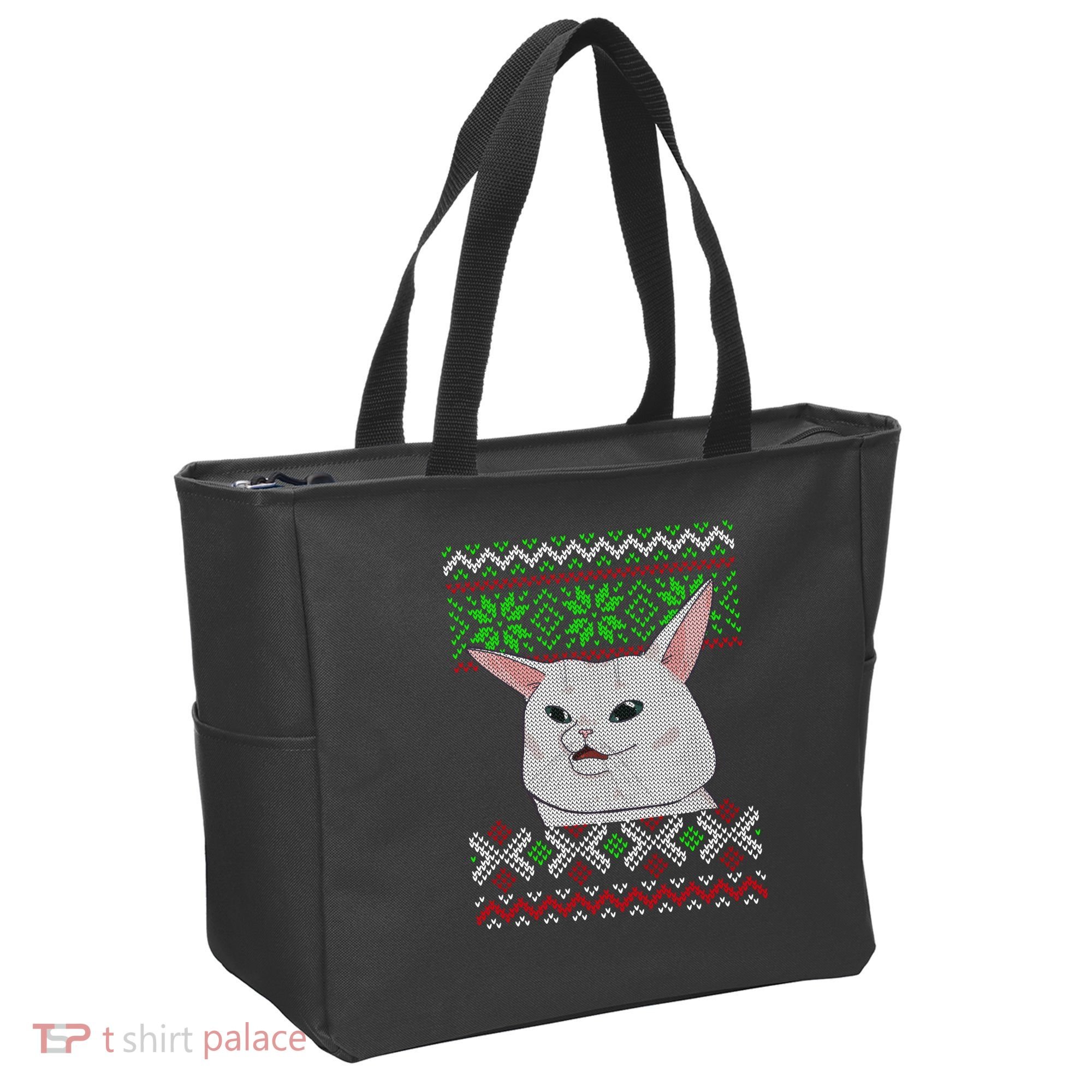Woman Yelling At A Cat Ugly Christmas Sweater Meme Tote Bag