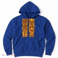 Wooden statues of Tiki with ukulele and drum Hoodie thumb 0