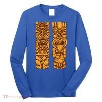 Wooden statues of Tiki with ukulele and drum Long Sleeve Shirt thumb 0