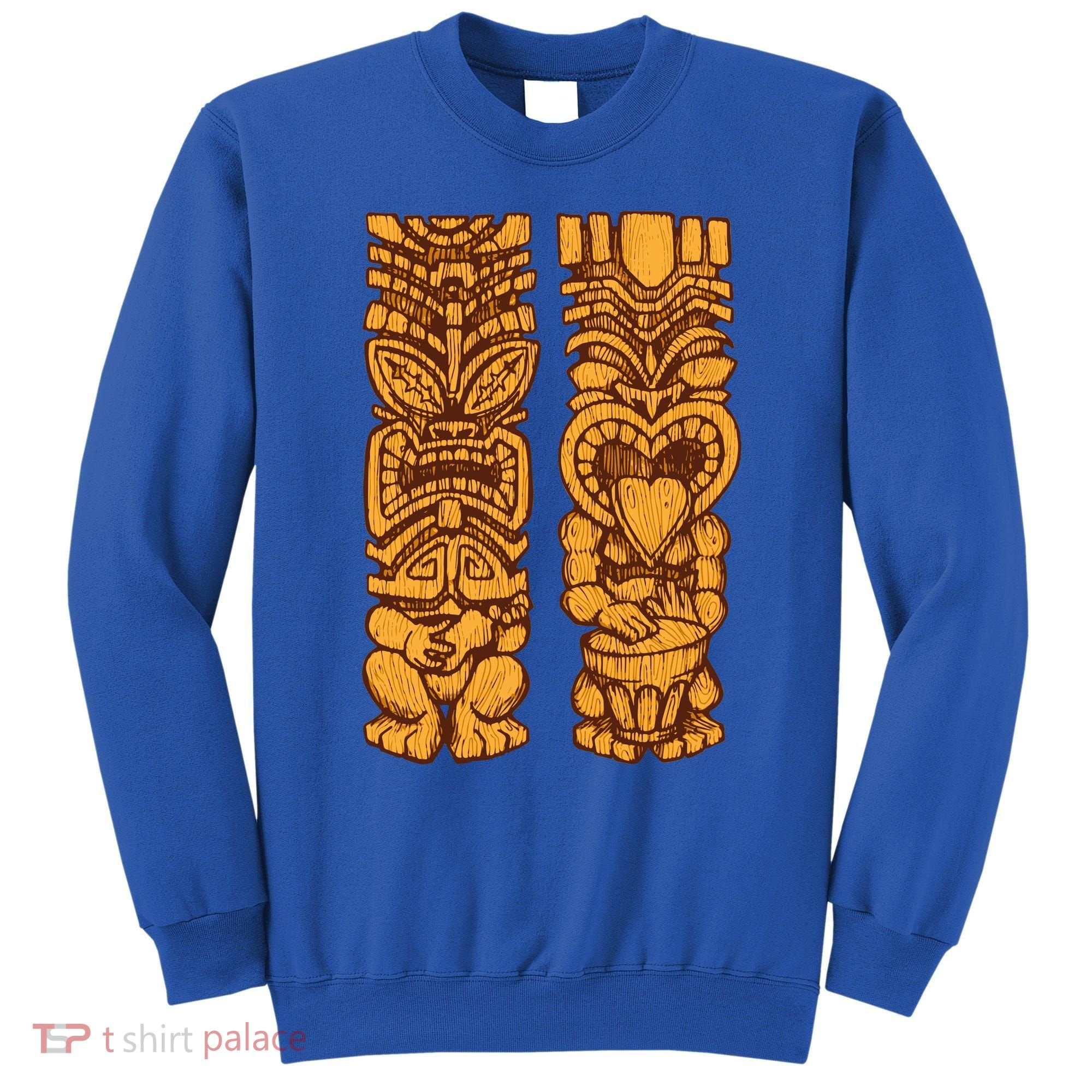 Wooden statues of Tiki with ukulele and drum Sweatshirt