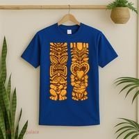 Wooden statues of Tiki with ukulele and drum T-Shirt thumb 2