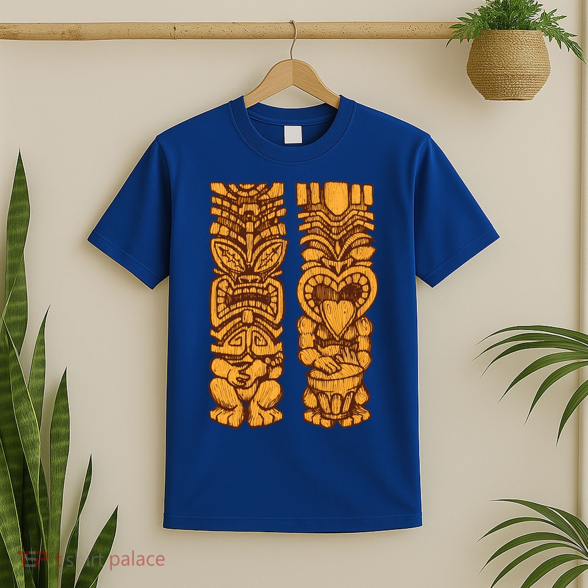 Wooden statues of Tiki with ukulele and drum T-Shirt