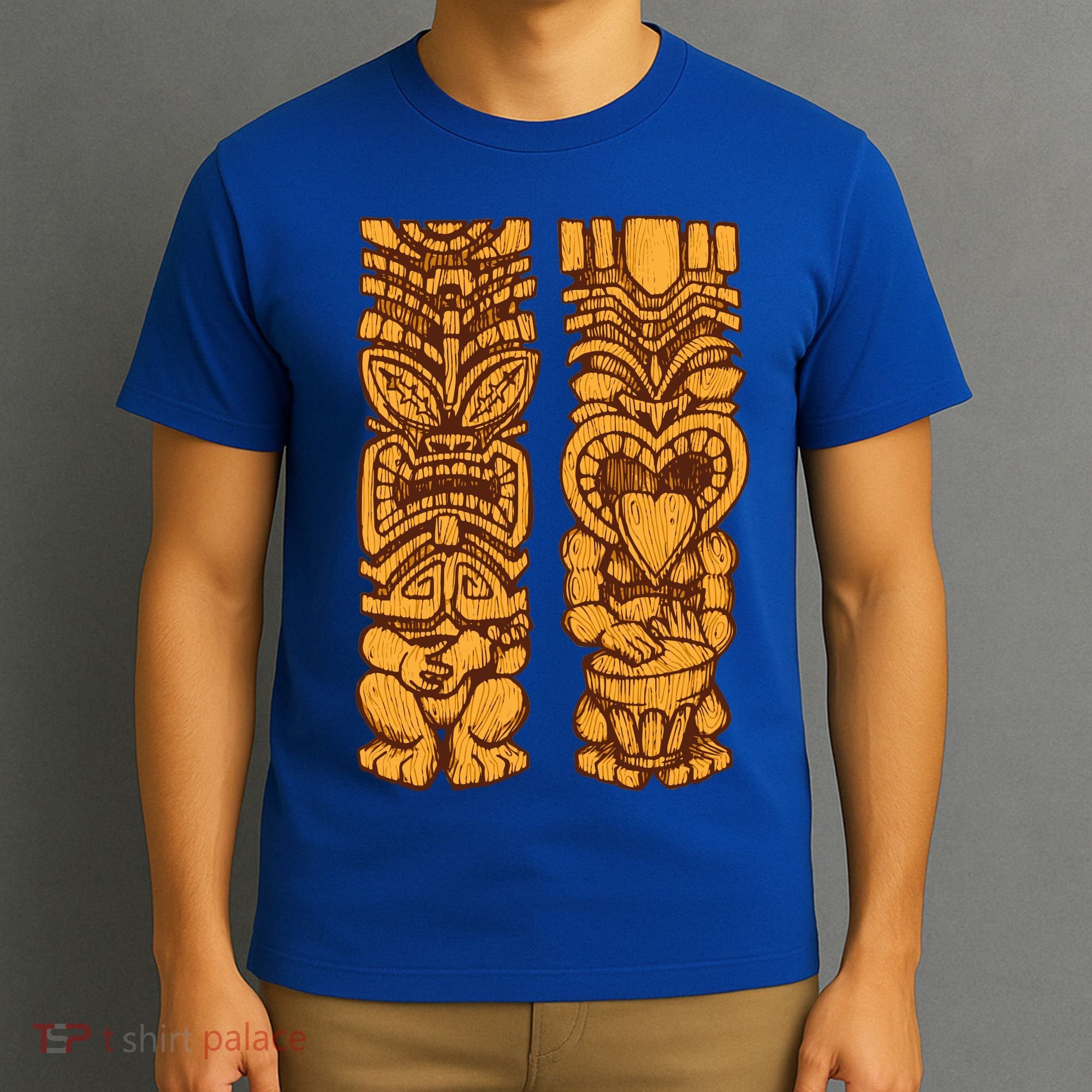 Wooden statues of Tiki with ukulele and drum T-Shirt