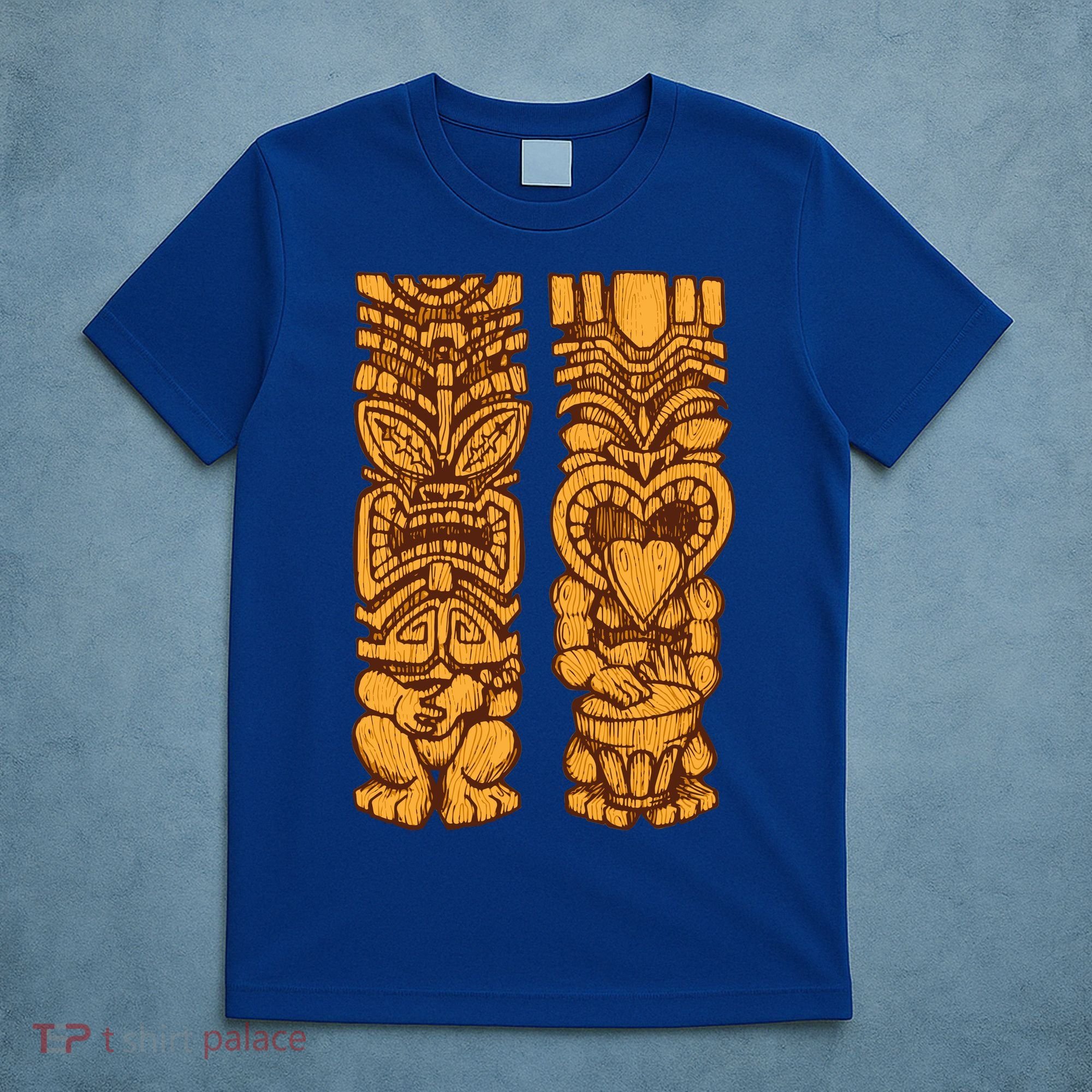 Wooden statues of Tiki with ukulele and drum T-Shirt