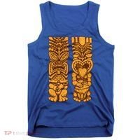 Wooden statues of Tiki with ukulele and drum Tank Top thumb 0