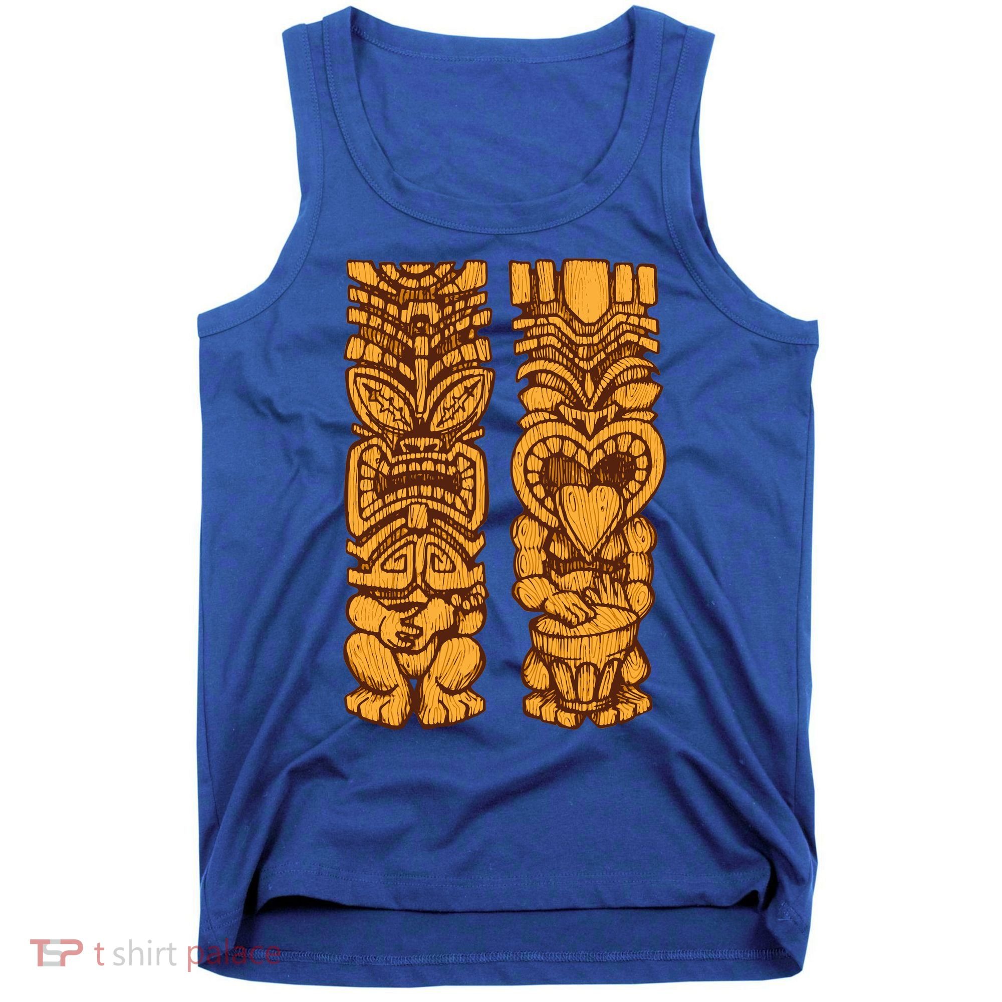 Wooden statues of Tiki with ukulele and drum Tank Top