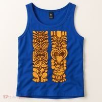 Wooden statues of Tiki with ukulele and drum Tank Top thumb 2