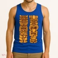 Wooden statues of Tiki with ukulele and drum Tank Top thumb 3