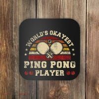 Worlds Okayest Ping Pong Player Retro Ping Pong Coaster thumb 0