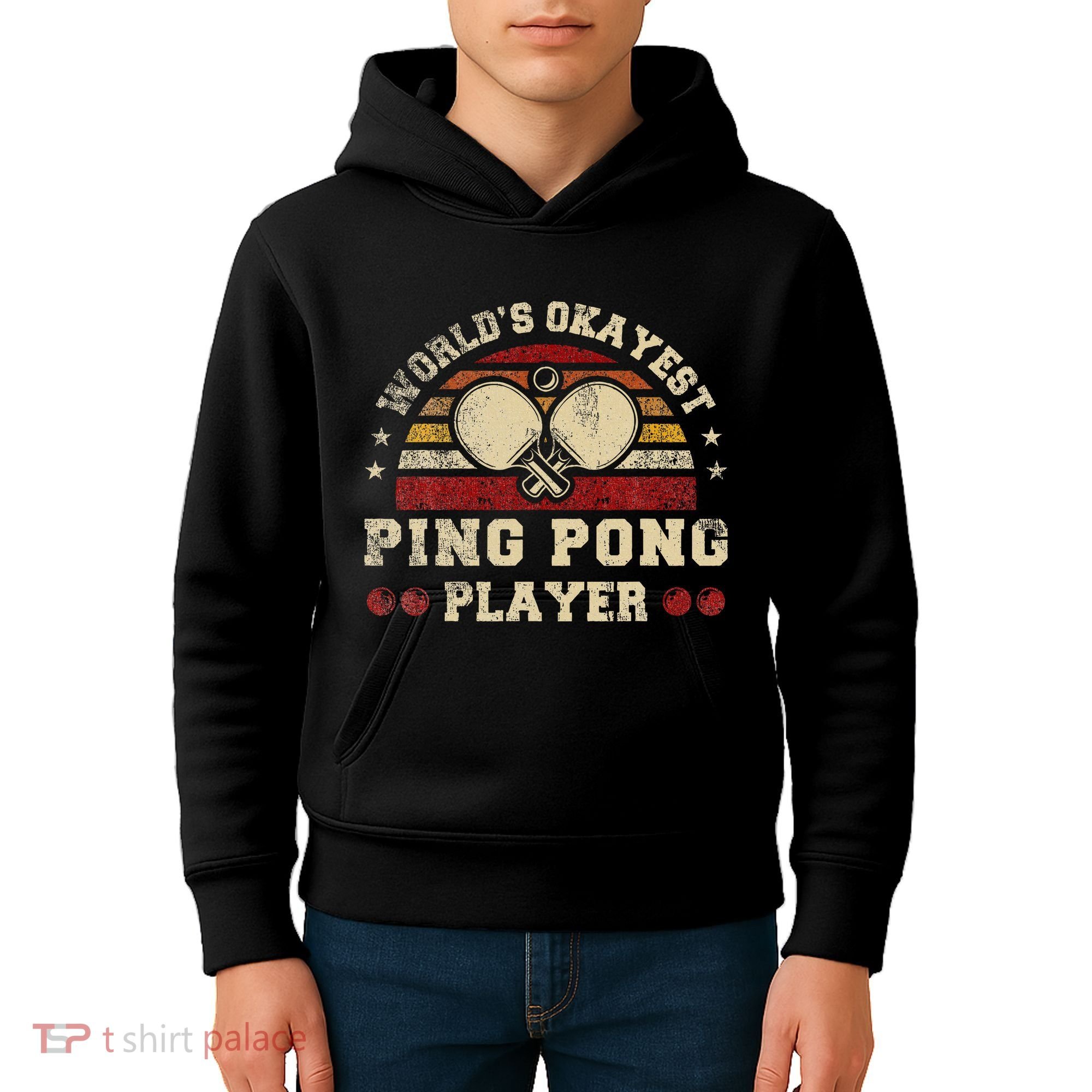 Worlds Okayest Ping Pong Player Retro Ping Pong Kids Hoodie