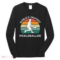 WorldS Okayest Pickleballer Funny Retro Pickleball Player Long Sleeve Shirt thumb 0