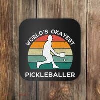 WorldS Okayest Pickleballer Funny Retro Pickleball Player Coaster thumb 0