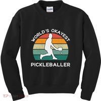 WorldS Okayest Pickleballer Funny Retro Pickleball Player Kids Sweatshirt thumb 0