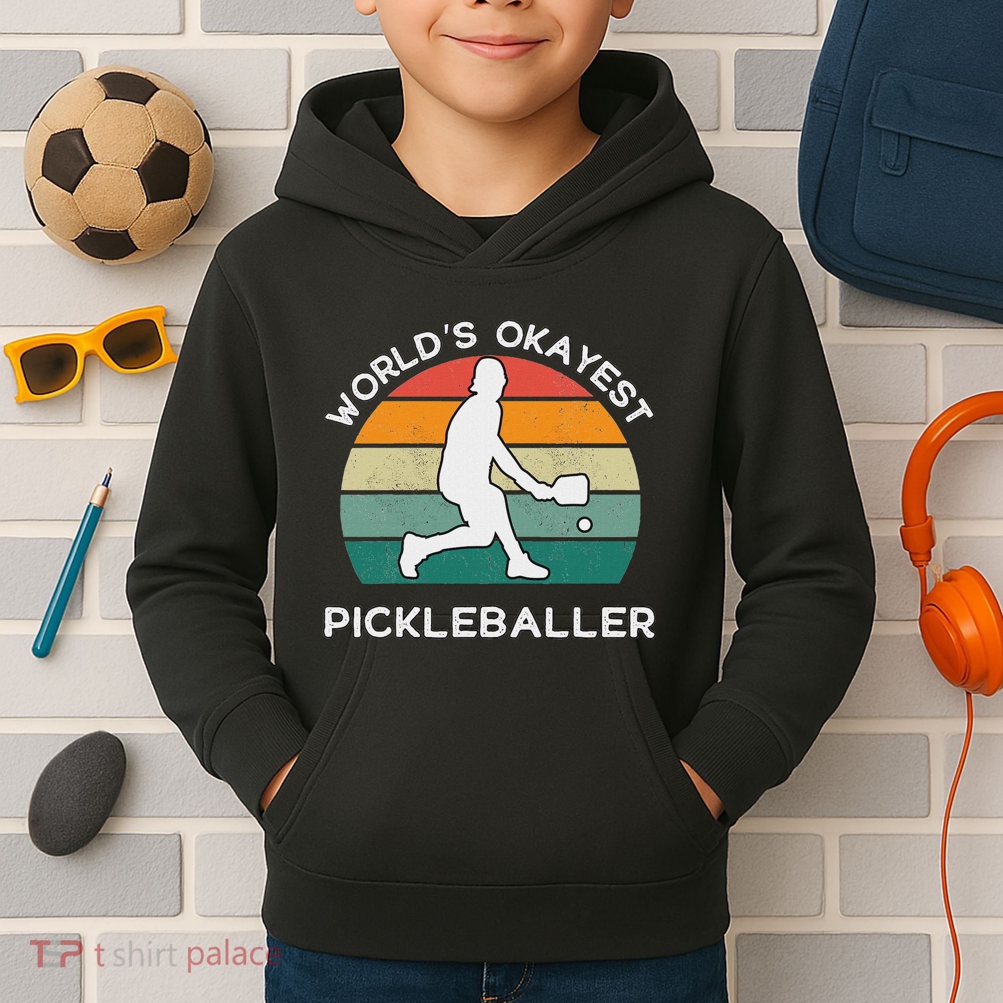 WorldS Okayest Pickleballer Funny Retro Pickleball Player Kids Hoodie