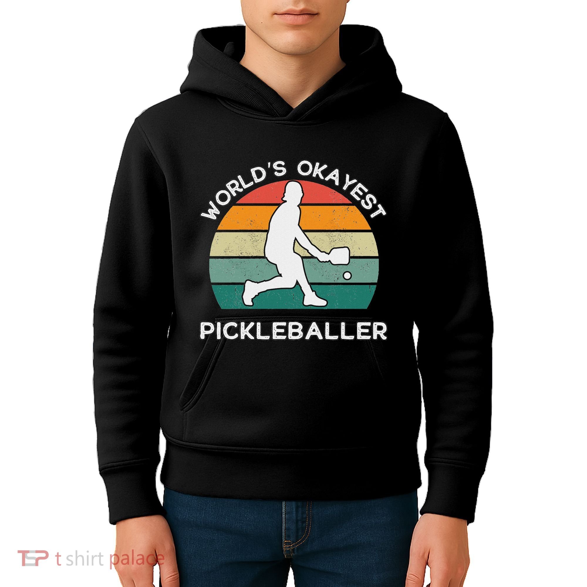 WorldS Okayest Pickleballer Funny Retro Pickleball Player Kids Hoodie