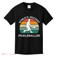 WorldS Okayest Pickleballer Funny Retro Pickleball Player Kids T-Shirt thumb 0