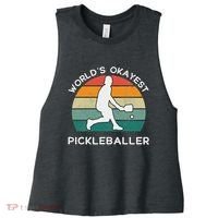 WorldS Okayest Pickleballer Funny Retro Pickleball Player Women's Racerback Cropped Tank thumb 0