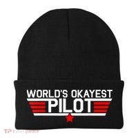 Worlds Okayest Pilot Funny Aviator Aviation Flying Mens Beanie thumb 0
