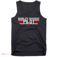 Worlds Okayest Pilot Funny Aviator Aviation Flying Mens Tank Top thumb 0