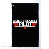 Worlds Okayest Pilot Funny Aviator Aviation Flying Mens Golf Towel thumb 0