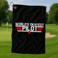 Worlds Okayest Pilot Funny Aviator Aviation Flying Mens Golf Towel thumb 1