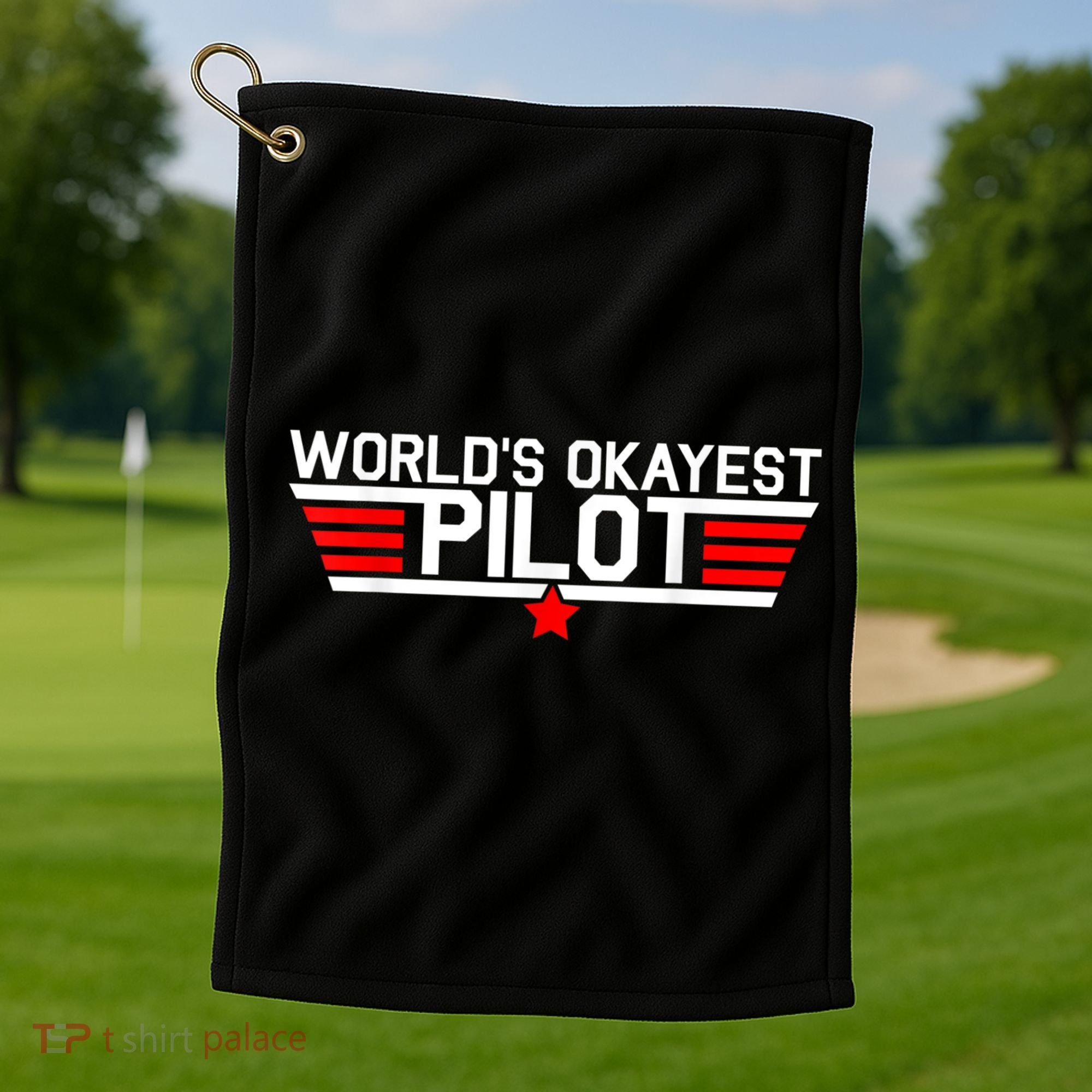 Worlds Okayest Pilot Funny Aviator Aviation Flying Mens Golf Towel