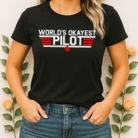 Worlds Okayest Pilot Funny Aviator Aviation Flying Mens Women's T-Shirt thumb 2