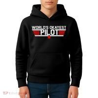 Worlds Okayest Pilot Funny Aviator Aviation Flying Mens Kids Hoodie thumb 4