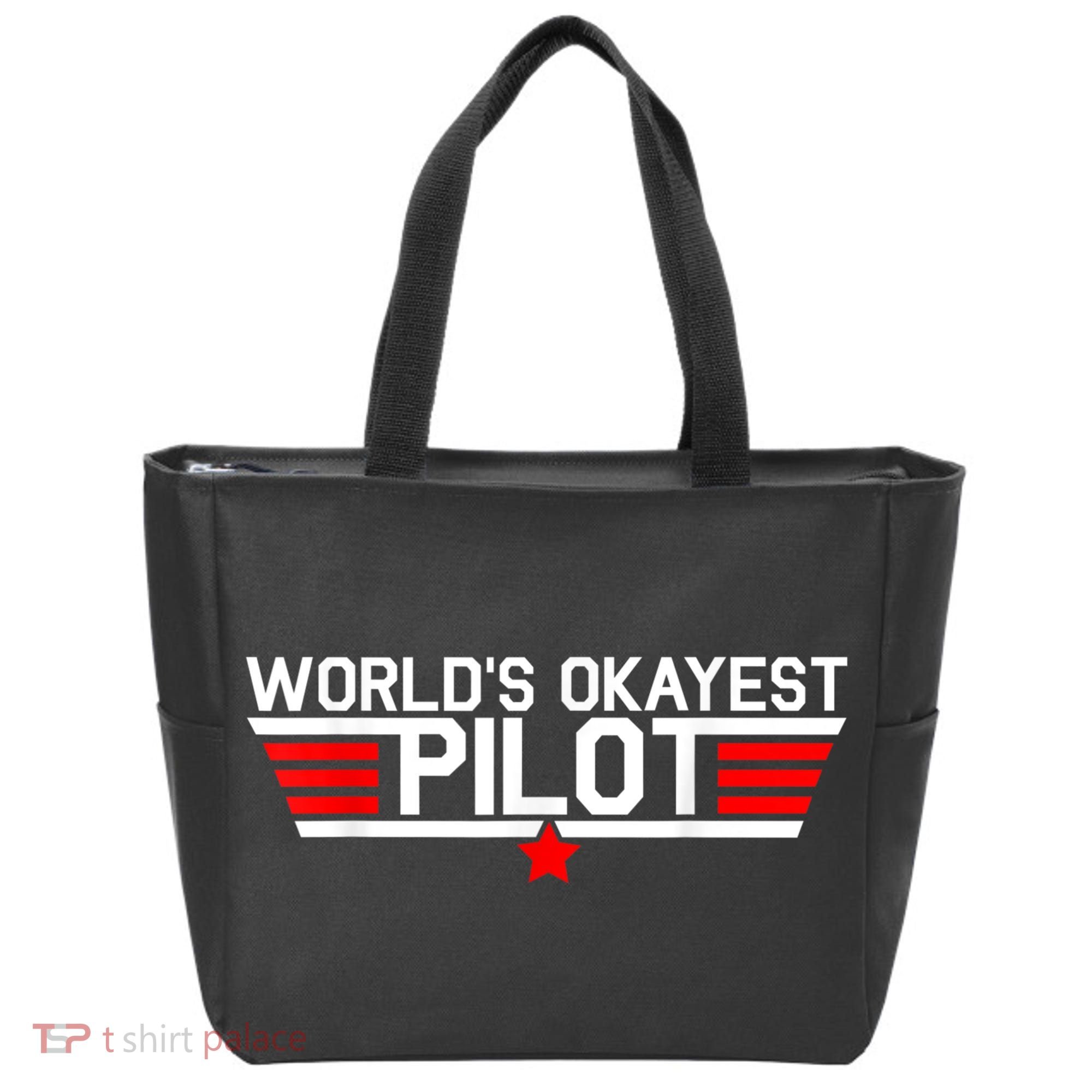 Worlds Okayest Pilot Funny Aviator Aviation Flying Mens Tote Bag