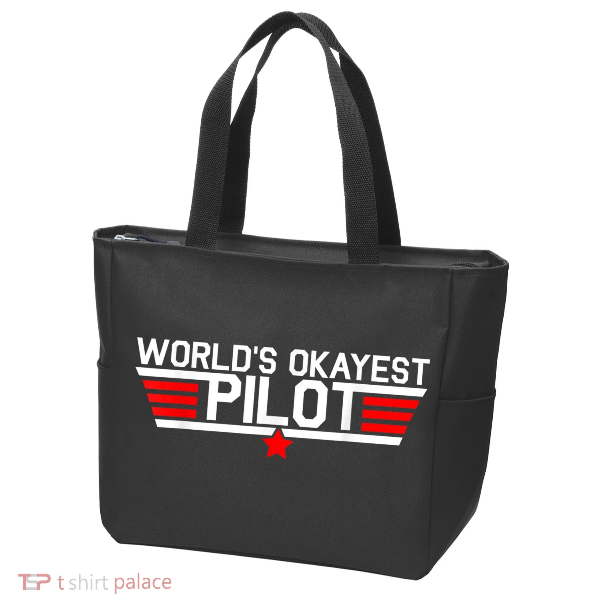 Worlds Okayest Pilot Funny Aviator Aviation Flying Mens Tote Bag