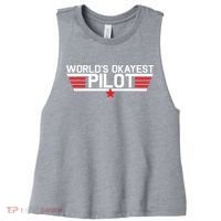 Worlds Okayest Pilot Funny Aviator Aviation Flying Women's Racerback Cropped Tank thumb 0