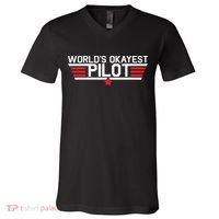 Worlds Okayest Pilot Funny Aviator Aviation Flying V-Neck T-Shirt thumb 0