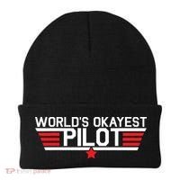 Worlds Okayest Pilot Funny Aviator Aviation Flying Beanie thumb 0