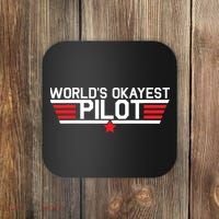 Worlds Okayest Pilot Funny Aviator Aviation Flying Coaster thumb 0