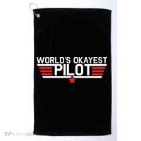 Worlds Okayest Pilot Funny Aviator Aviation Flying Golf Towel thumb 0