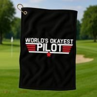 Worlds Okayest Pilot Funny Aviator Aviation Flying Golf Towel thumb 1