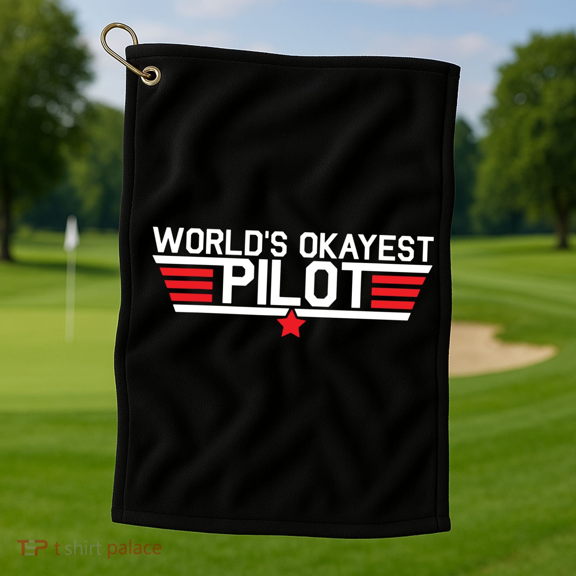 Worlds Okayest Pilot Funny Aviator Aviation Flying Golf Towel
