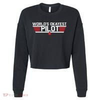 Worlds Okayest Pilot Funny Aviator Aviation Flying Cropped Pullover Crew thumb 0