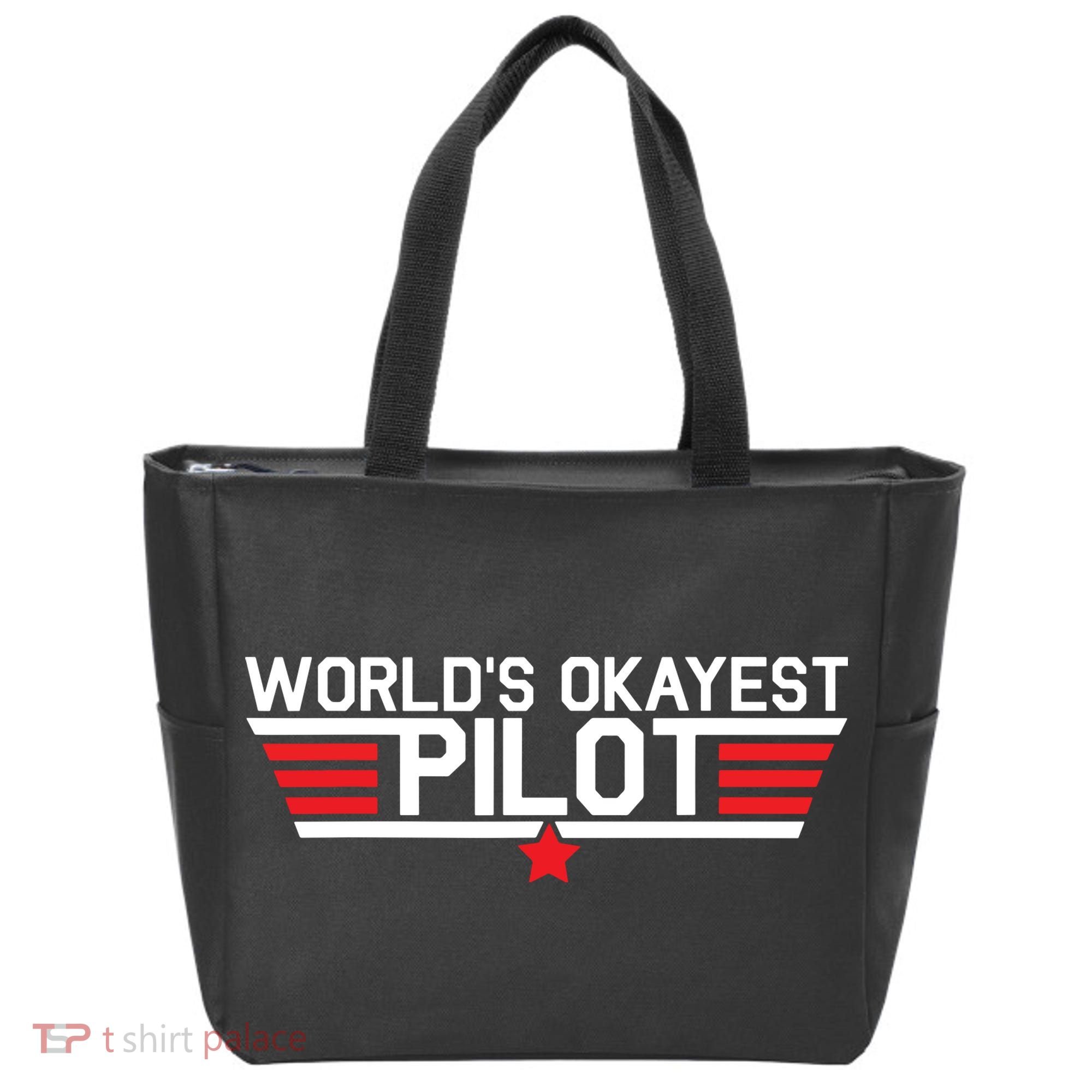 Worlds Okayest Pilot Funny Aviator Aviation Flying Tote Bag