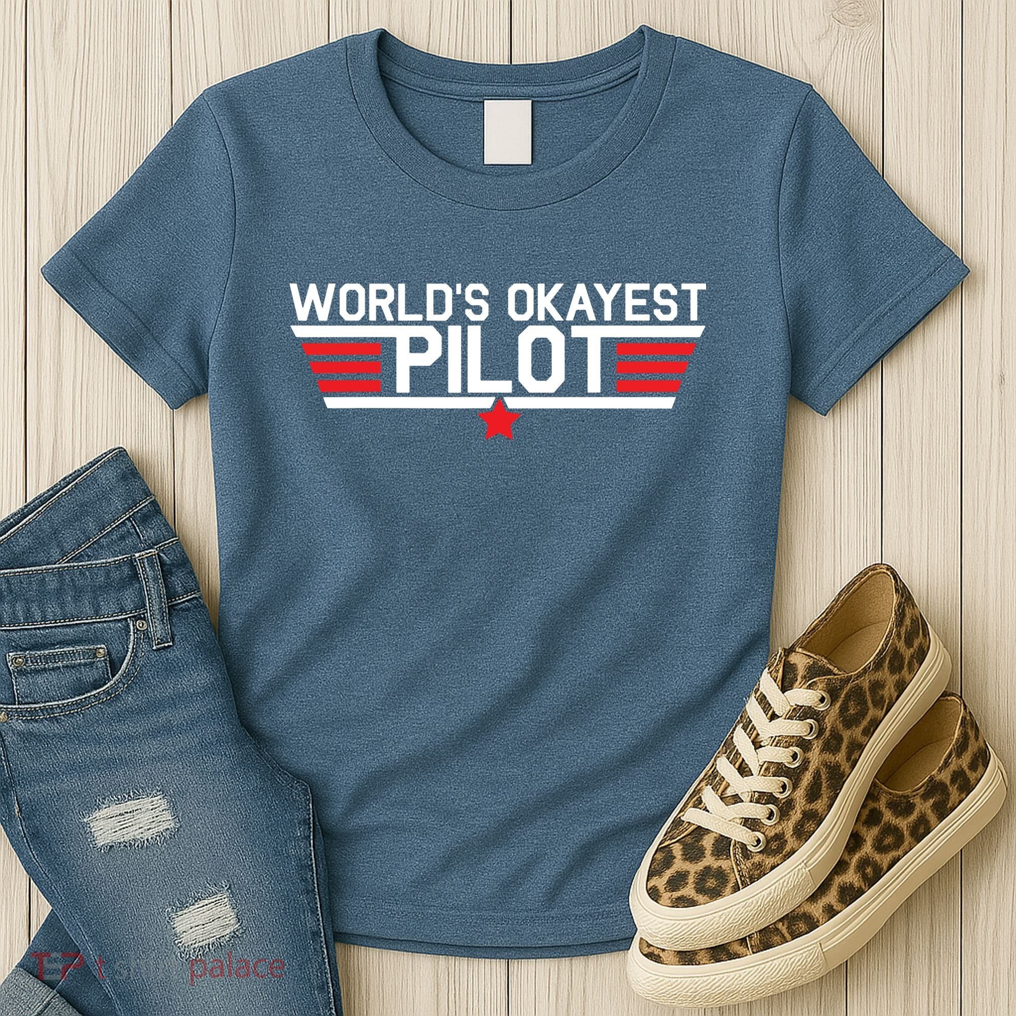 Worlds Okayest Pilot Funny Aviator Aviation Flying Women's T-Shirt