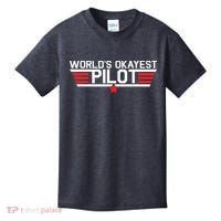 Worlds Okayest Pilot Funny Aviator Aviation Flying Kids T-Shirt thumb 0