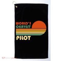 Worlds Okayest Pilot Funny Retro Funny Gift Golf Towel thumb 0