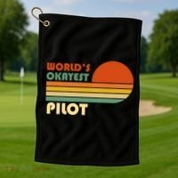 Worlds Okayest Pilot Funny Retro Funny Gift Golf Towel thumb 1