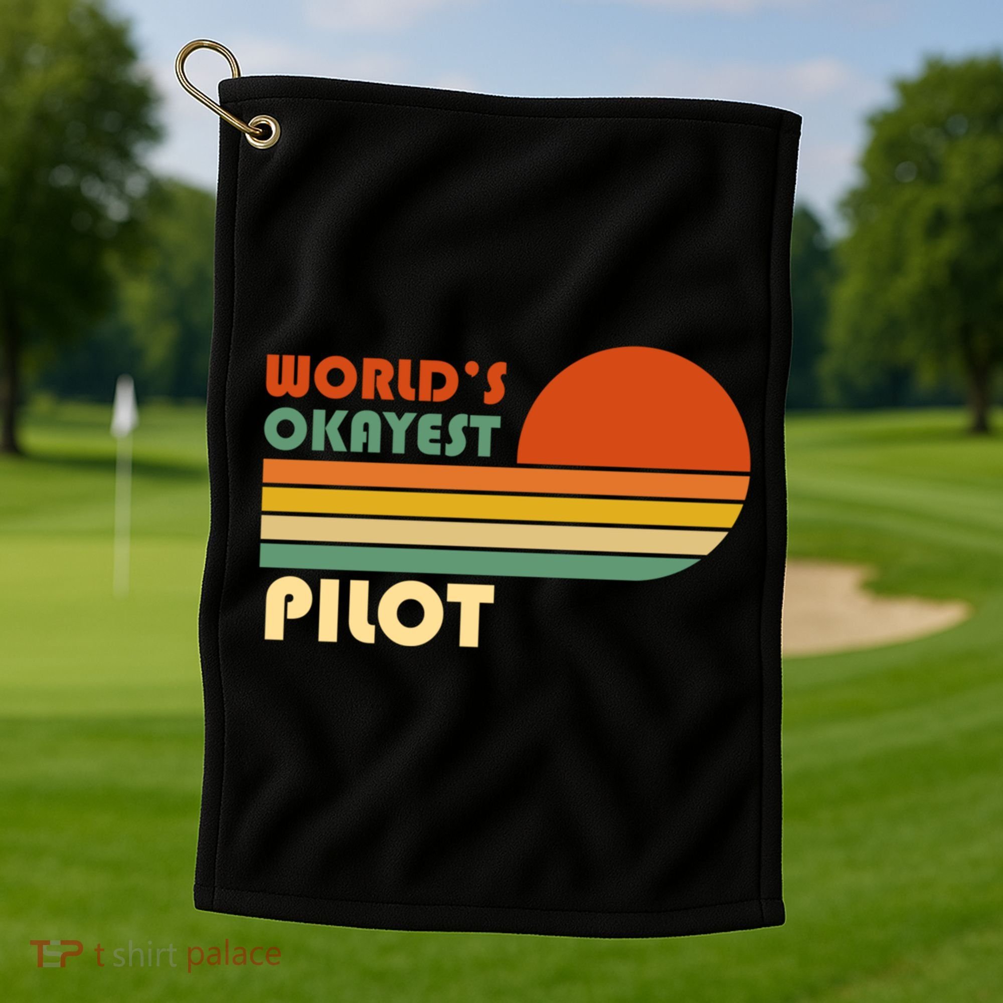 Worlds Okayest Pilot Funny Retro Funny Gift Golf Towel