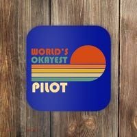 Worlds Okayest Pilot Funny Retro Funny Gift Coaster thumb 0